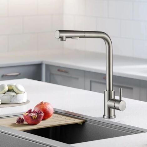 Onyzpily Rubinetto Cucina con Doccetta Estraibile Miscelatore Cucina Inox 2 Funzioni Bocca Alta Girevole a 360° Miscelatore Rubinetto da Cucina Nichel Spazzolato