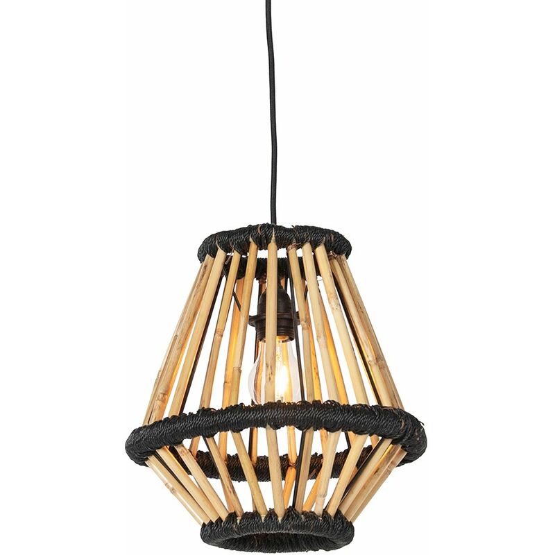Qazqa Oriental Bamboo Pendant Light With Black 32 Cm - Evalin