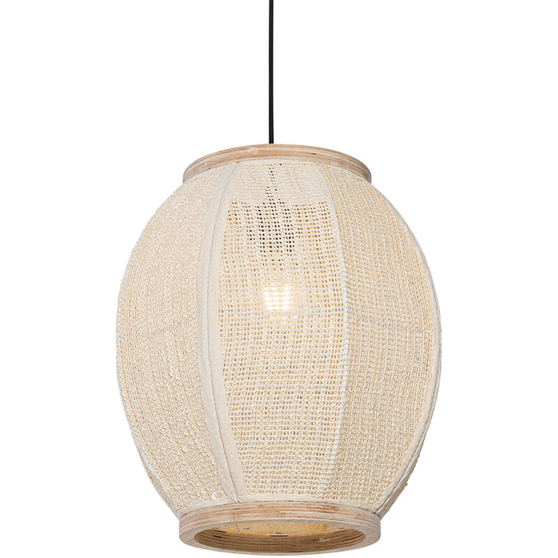 Qazqa Orientalische Hängelampe Naturstoff 35 Cm - Rob