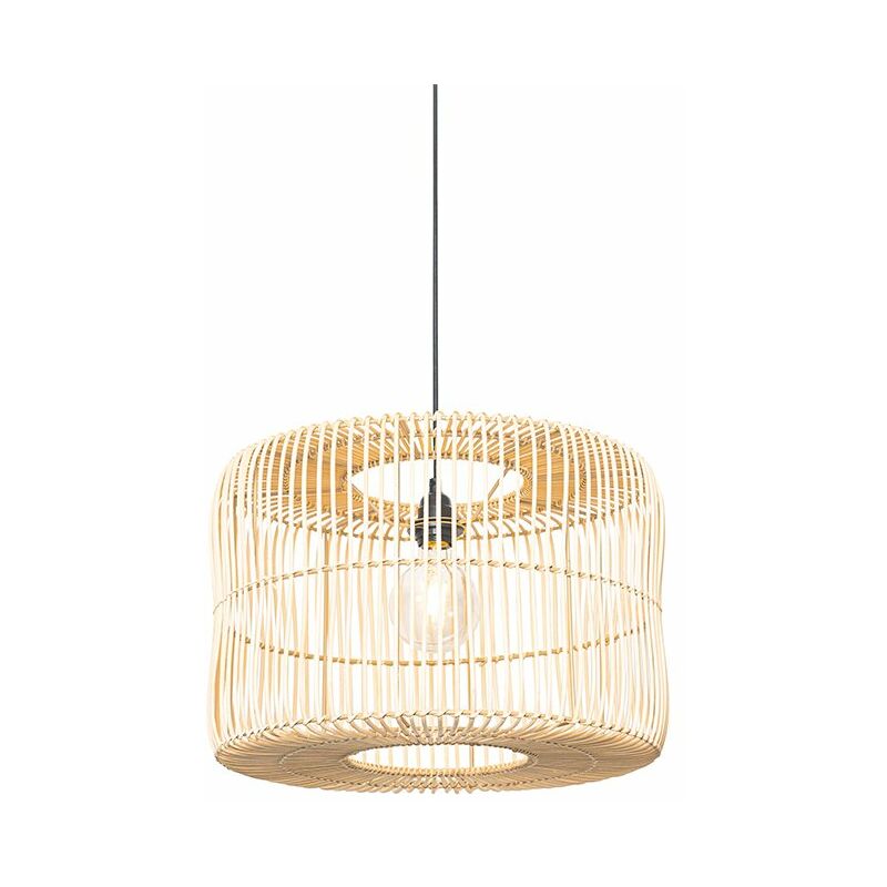Qazqa Oriental Pendant Lamp Black With Rattan Shade - Maud