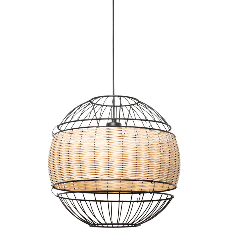 Image of Oriental Pendant Light Black with Rattan&hellip;