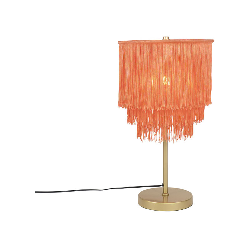 Oriental table lamp gold pink shade with fringes - Franxa
