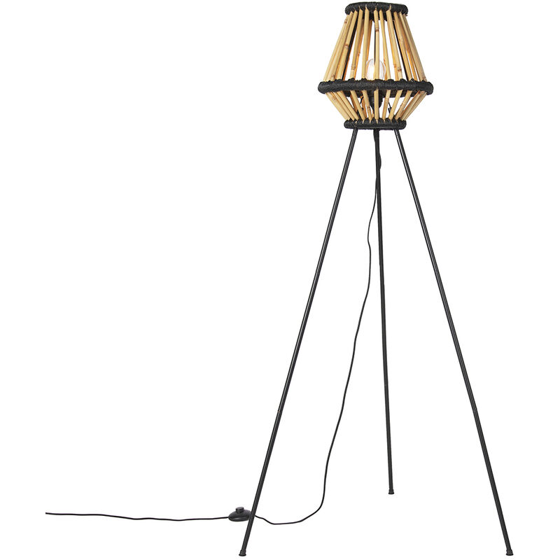 Image of Oriental Tripod Floor Lamp Bamboo with&hellip;