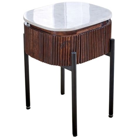 Opal Bedside Table with Marble Top & Metal Legs - - L40 x W45 x H60 cm