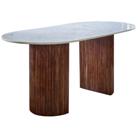 Opal Dining Table with Marble Top & Mango Wood Base - L85 x W170 x H76 cm