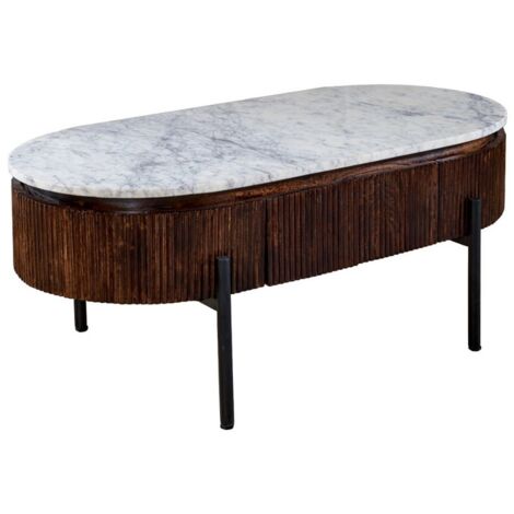 Opal Rectangular Fluted Coffee Table with Marble Top & Metal Legs - L55 x W110 x H45 cm