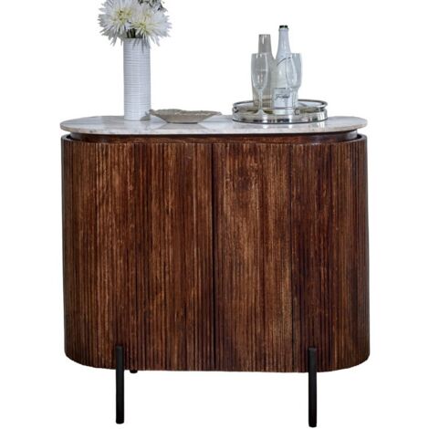 Opal Sideboard/Drinks Cabinet with Marble Top & Metal Legs - L40 x W100 x H90 cm