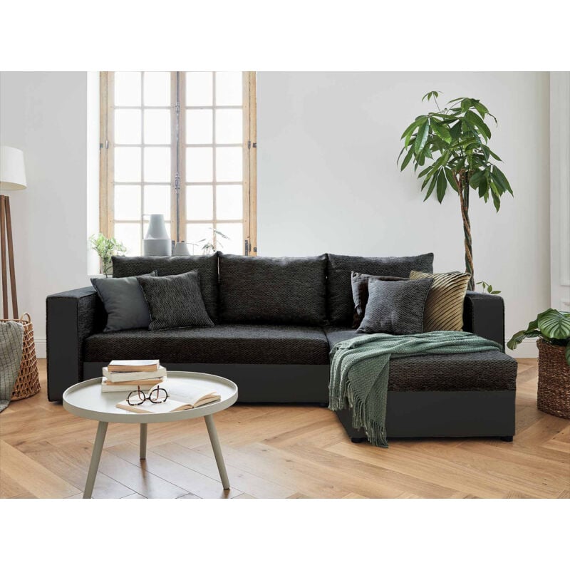Bestmobilier - Opale - canapé d'angle réversible 4 places - convertible - avec coffre - en tissu et simili - noir