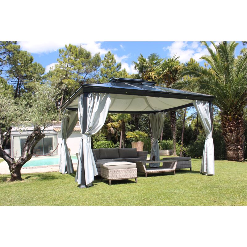 Opale - Pergola Autoportante 3X3,6M En Aluminium - Rideaux Lateraux Et Toile De Toit