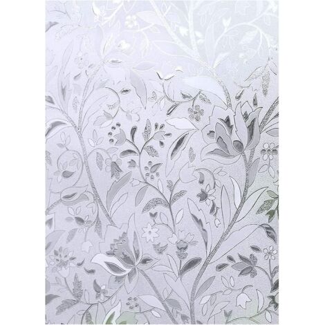 opaque Film Fenetre Non Adhesif Decoratif, 3d Anti Uv Film Depoli Givr Film Electrostatique Vitre Film Intimite Autocollant Stickers Fenetre Fleur