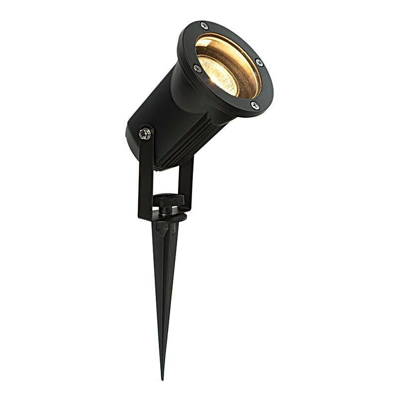 Endon - Outdoor Spike Flood Light Clear Glass, Matt Black IP54, GU10