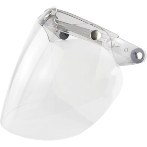 Open face motorcycle helmet visor, bubble lens, 3 snap buttons.