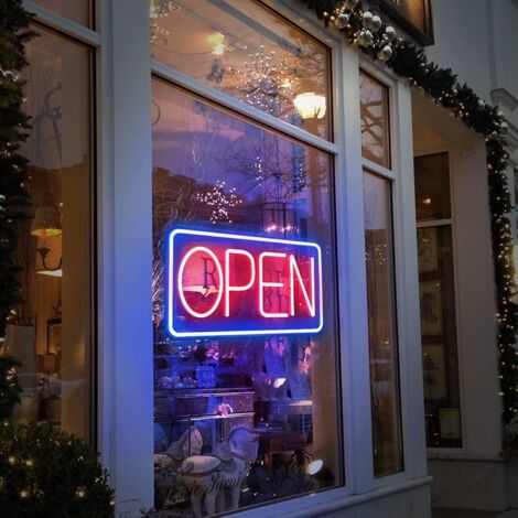 OPEN Luces de Neón LED Letrero Luminosos por USB Letrero Neon con Regulable Luz de Neón para Pared Decorar Bar Hotel Tienda Café Restaurante Letrero(azul rojo)