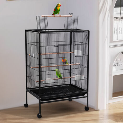 Open Play Top Metal Pet Bird Cage with Casters