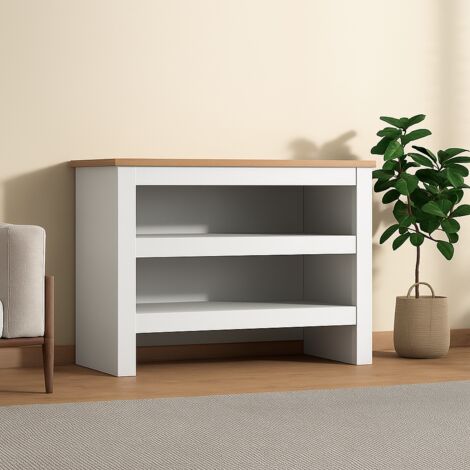 Open Shoe Rack - Two-Tier Storage Shelf with Wooden Top