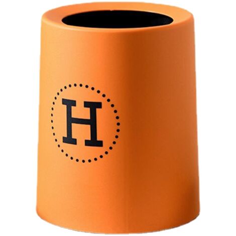 Open Top Trash Can Plastic Double Layer Thick Round Mini Trash Can for Bedroom Office Orange 13L