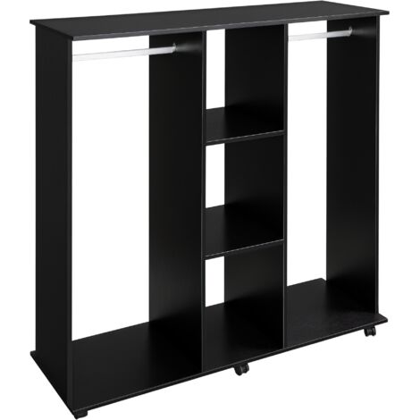 Open Wardrobe Double Mobile Storage Shelves Organizer W/6 Wheels-Black