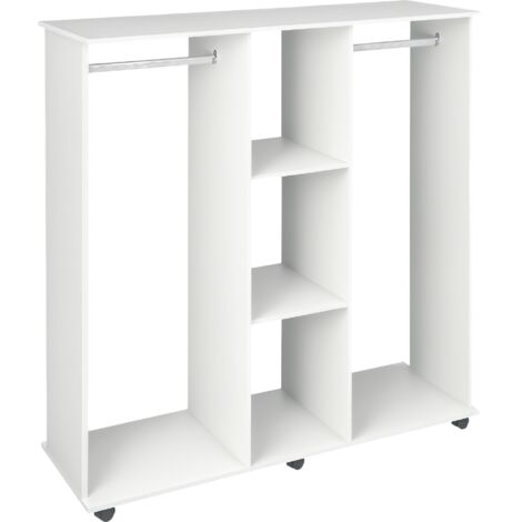 Open Wardrobe Double Mobile Storage Shelves Organizer W/6 Wheels-White
