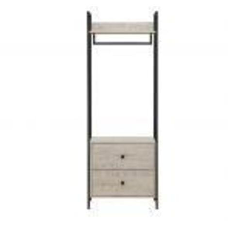 Open Wardrobe With 2 Drawers & Shelves with Metal Outer Frame – Ash Oak