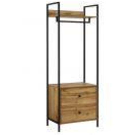 Open Wardrobe With 2 Drawers & Shelves with Metal Outer Frame – Oak