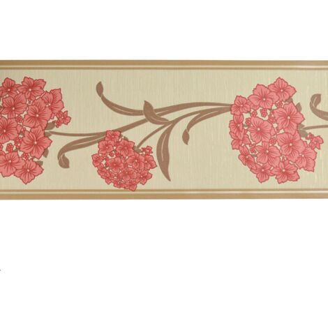 Opera Imogen Border Red Floral Beige Brown Wallpaper Paste The Paper