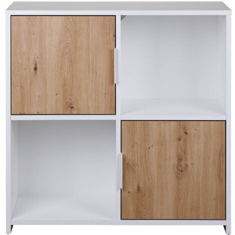 OPHELY - Meuble 2 Portes 2 Niches Blanc et Effet Bois