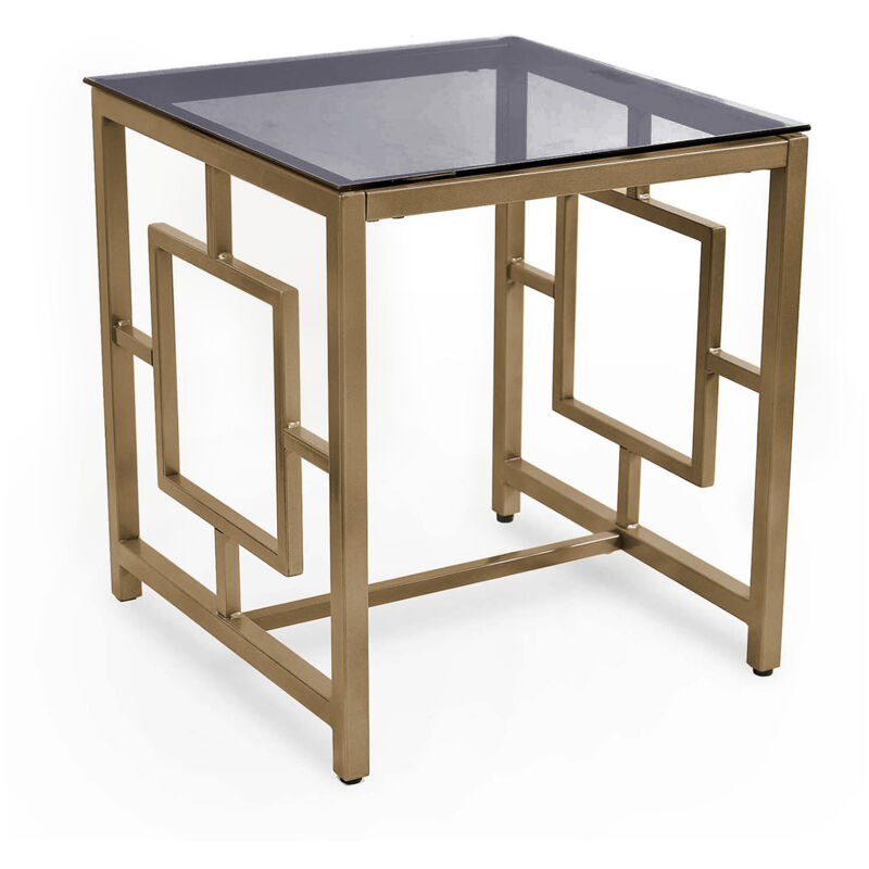 OPHIR - Table basse en verre carrée noir et métal dorée - Noir