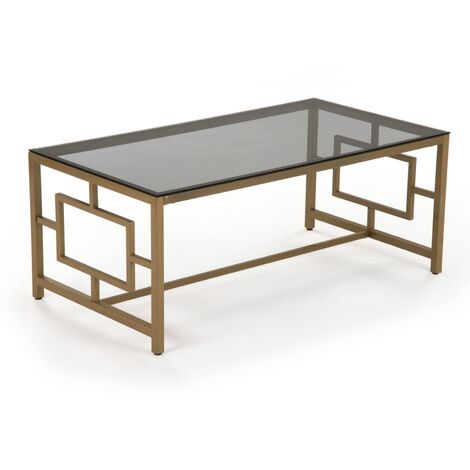 OPHIR - Table basse rectangulaire en verre noir et métal doré - Noir