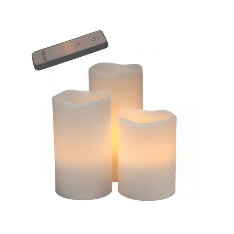 011052 Set of 3 led candles Ø7.5 H10/12.5/15cm + remote control White - Opjet