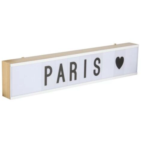 Opjet 011460 - Tableau Lumineux LED 60x12x5.5cm - 95 Lettres - Bois clair
