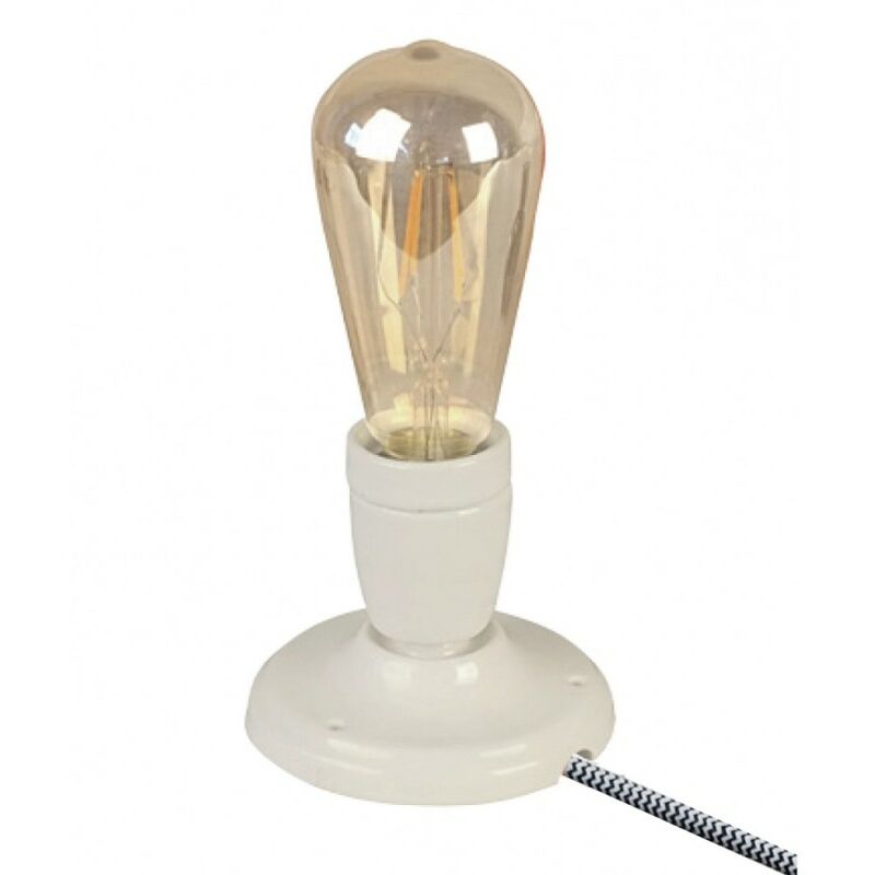 Image of Opjet - 011840 - White ceramic socket lamp E27 Max.40W - black/white cord