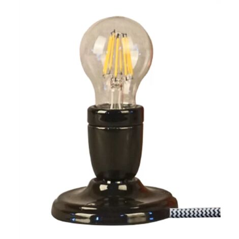 Opjet 011842 - Lampe douille céramique noir - cordon noir/blanc
