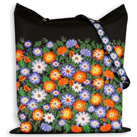 Opole sac folklorique prairie de fleurs imprégné noir
