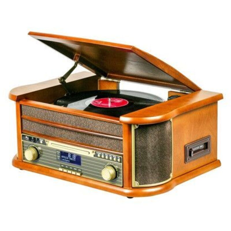 Platine vinyle vintage bois vernis 1 port usb r&eacute;tro tourne disque
