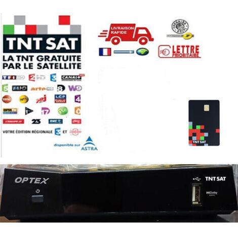 Optex – Récepteur TNT satellite TNTSAT – Décodeur HD avec carte TNTSAT 4 ans – Réception chaînes gratuites et HD sur ASTRA 19,2°Est