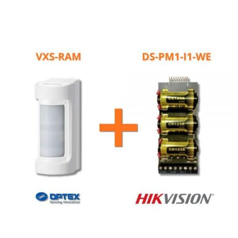 Optex sensore esterno wireless doppio PIR 12m 90° + Hikvision DS-PM1-I1-WE - VXS-RAM (W)