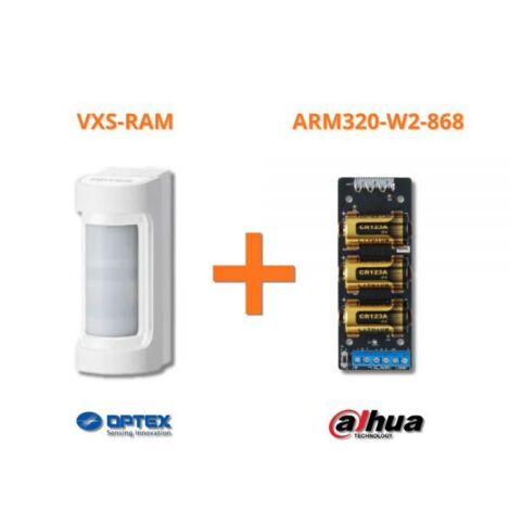 Optex sensore esterno wireless doppio PIR 12m 90° + Modulo Dahua ARM320-W2-868 - VXS-RAM (W)