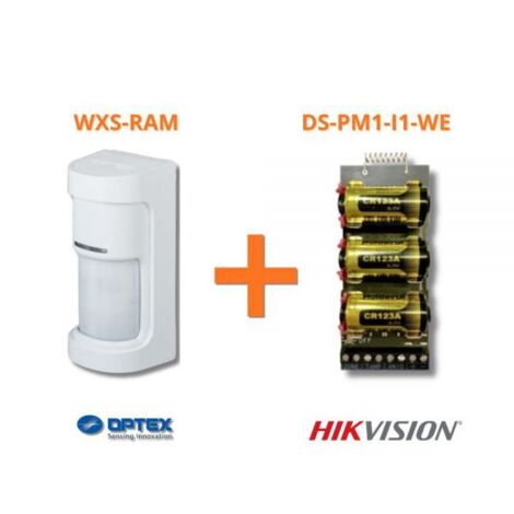 Optex Sensore PIR da esterno Wireless a 180 gradi + Modulo Hikvision DS-PM1-I1-WE - WXS-RAM