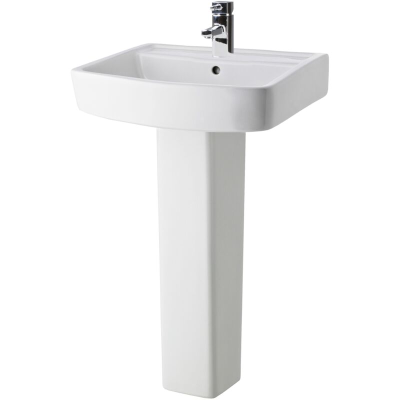 Balterley - Square 1 Tap Hole Bathroom Basin & Full Pedestal - 520mm