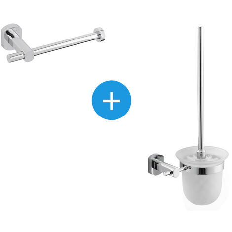 Optima Cube Way Set Scopino a parete + Porta carta igienica a parete, Cromo (CubeWay-SET)
