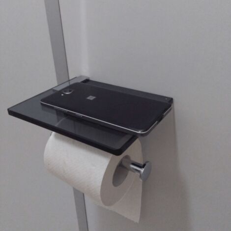 Optima Cube Way Toilettenpapierhalter aus Chrom mit schwarzer Ablage aus gehärtetem Glas (HolderOptima)