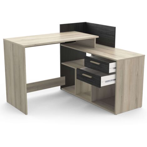 Optima Mesa Escritorio Reversible Melamina Roble Kronberg/Negro 121cm Estilo Moderno, Muebles de Oficina