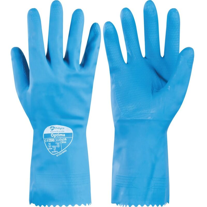 425 Optima - Blue Rubber Gloves 7-7.5 - Polyco