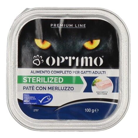 OPTIMO PATÈ PER GATTI STERILIZZATI IN CONFEZIONE DA 100 GR GUSTO MERLUZZO