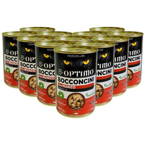 OPTIMO SET 12 BOCCONCINI PER GATTO AL GUSTO DI MANZO DA 400 GR