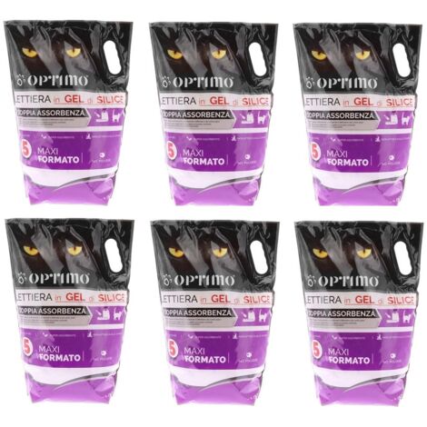 OPTIMO SET 6 LETTIERE PER ANIMALI IN GEL DI SILICE CON ASSORBENZA DI 5 LT