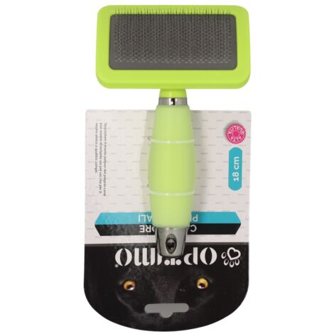 OPTIMO SPAZZOLA PER ANIMALI MANICO IN SILICONE E SETOLE IN METALLO VERDE 18 CM