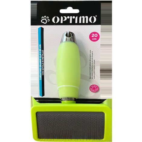 OPTIMO SPAZZOLA PER ANIMALI MANICO IN SILICONE E SETOLE IN METALLO VERDE 20 CM