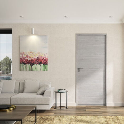 Optimum – Bloc porte ajustable décor chêne taupe – Poussant droit – Poignée à gauche – Dimensions 204 x 73 cm – Système de vissage invisible