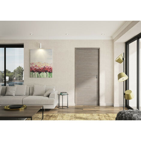 Optimum – Bloc porte ajustable décor chêne taupe – Poussant gauche avec poignée droite – Dimensions 204 x 83 cm – Joint d'isolation phonique